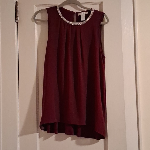 Design History Tops - Design History Jewel-Trim Sleeveless Top in Wine